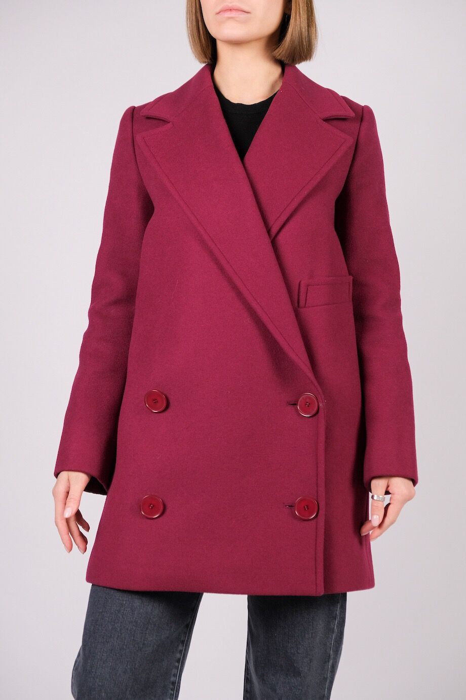 image 1 Двубортное  пальто ягодного цвета