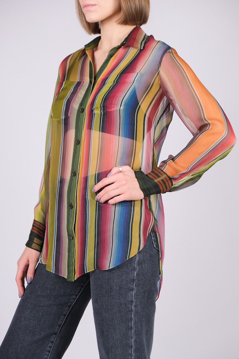 image 2 Шелковая блуза в цветную полоску