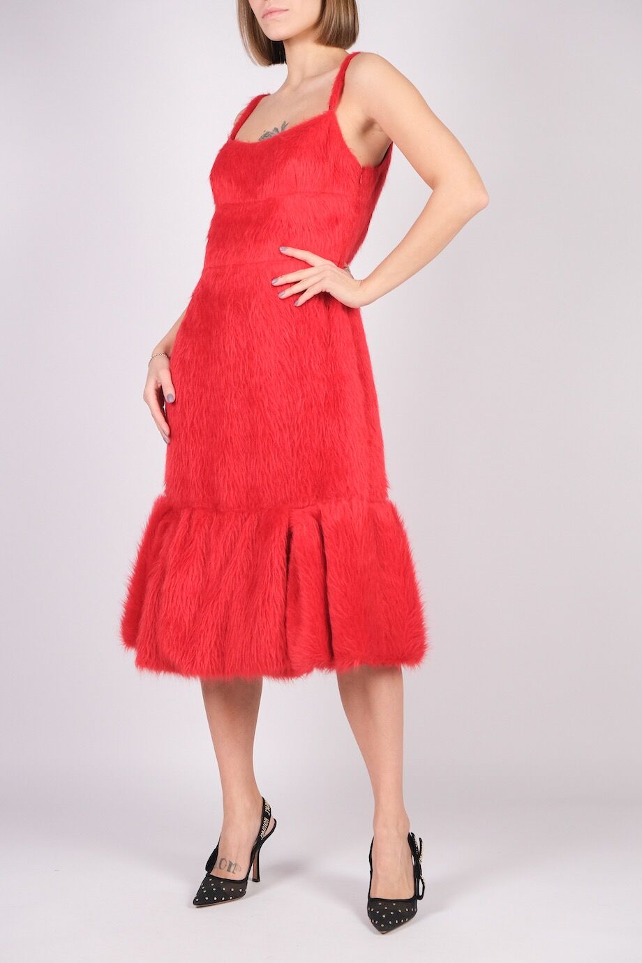 image 2 Платье на бретелях красного цвета из ворсистой шерсти
