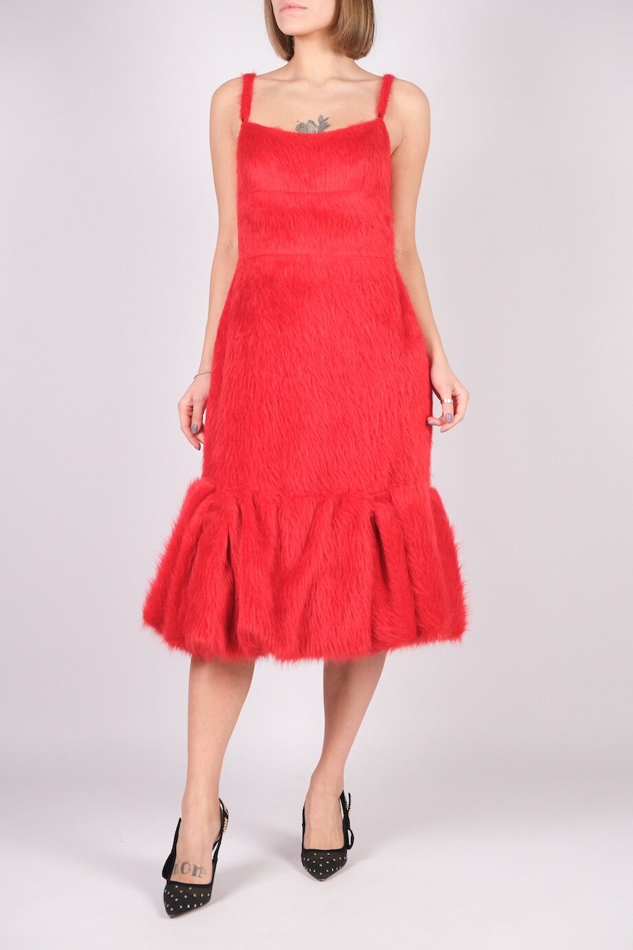 image 1 Платье на бретелях красного цвета из ворсистой шерсти