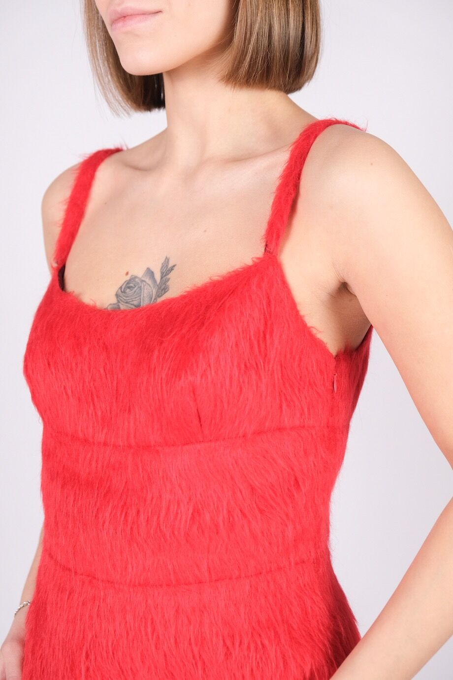 image 4 Платье на бретелях красного цвета из ворсистой шерсти