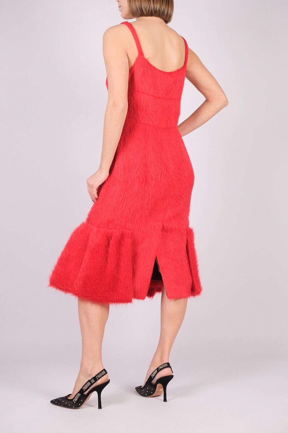 image 3 Платье на бретелях красного цвета из ворсистой шерсти