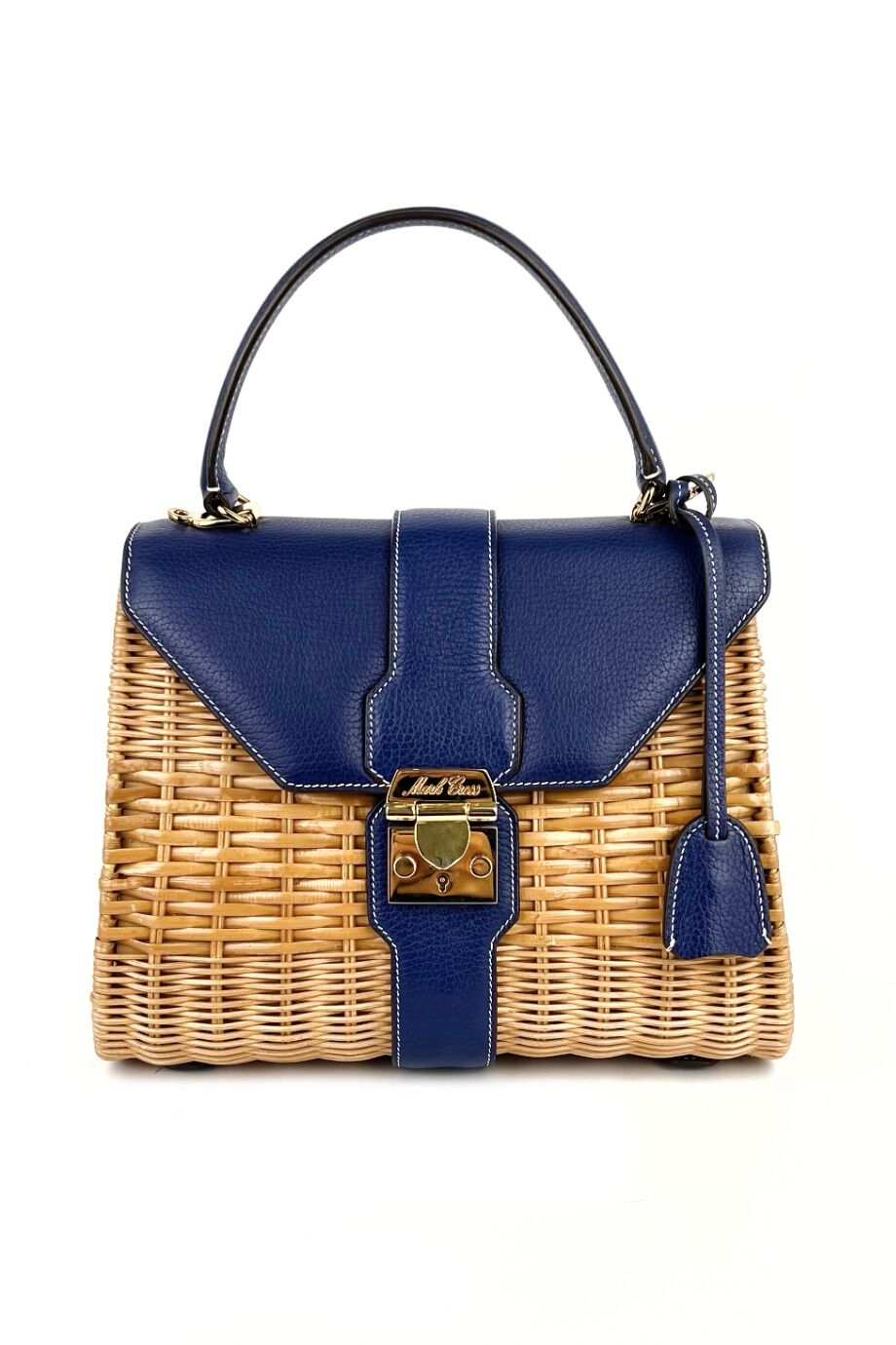 image 1 Плетеная сумка с кожаной вставкой синего цвета