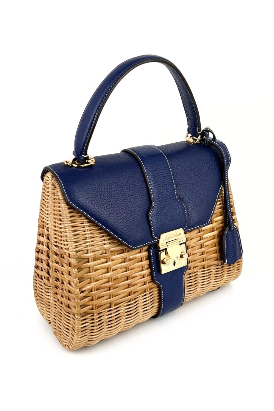 image 2 Плетеная сумка с кожаной вставкой синего цвета