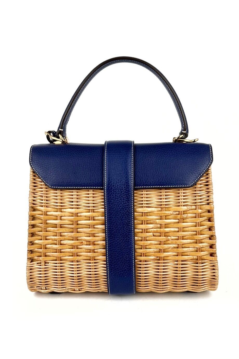 image 5 Плетеная сумка с кожаной вставкой синего цвета