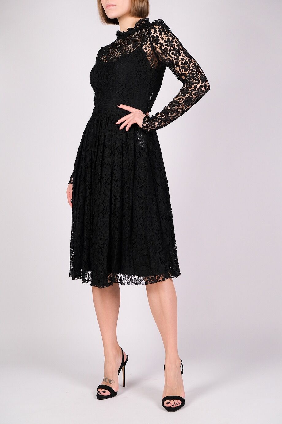 image 2 Кружевное платье черного цвета с длинным рукавом