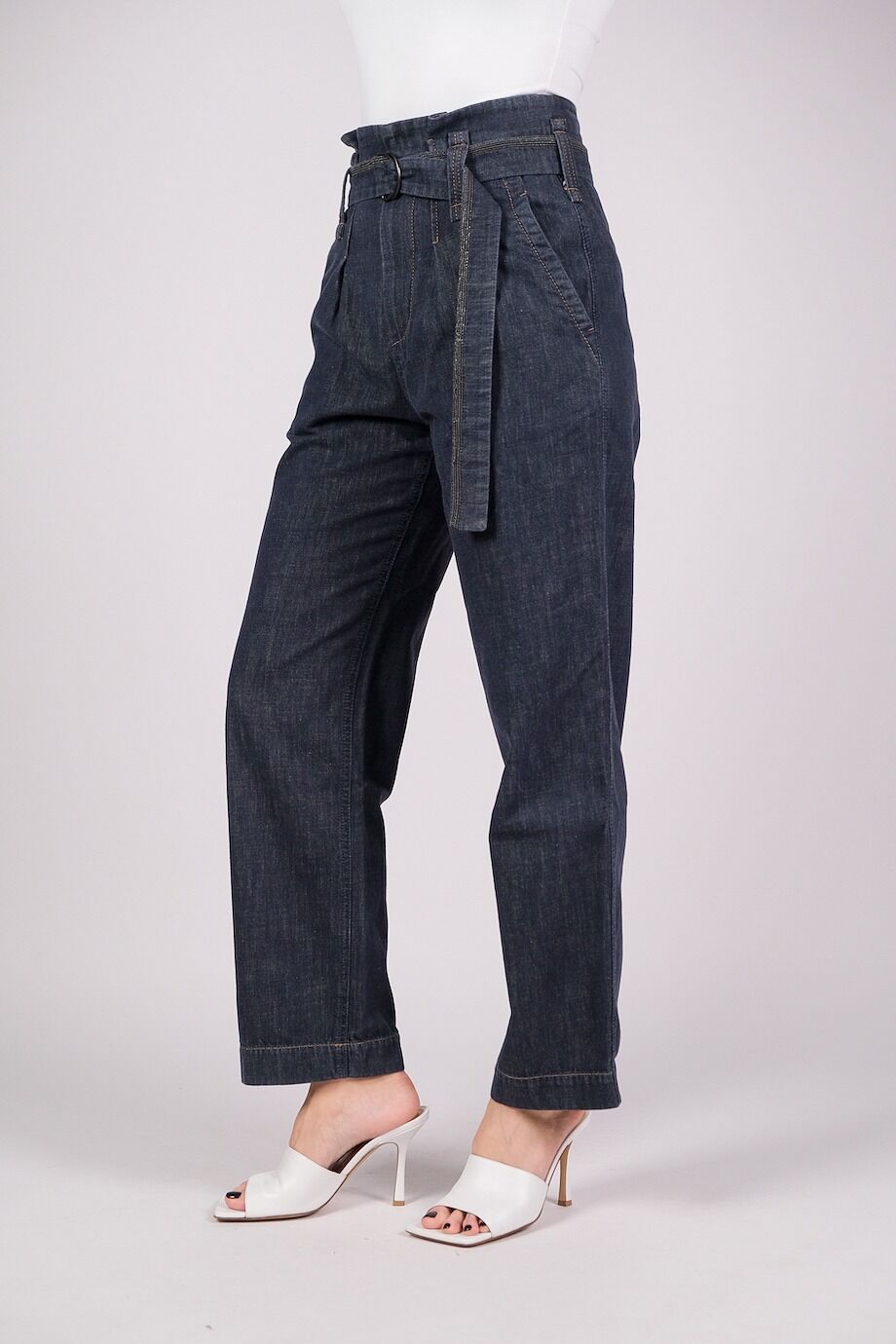 image 3 Джинсовые брюки темно-синего цвета с поясом