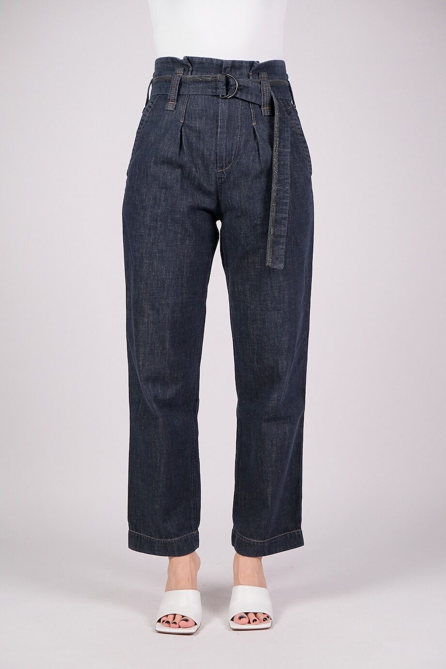 image 2 Джинсовые брюки темно-синего цвета с поясом