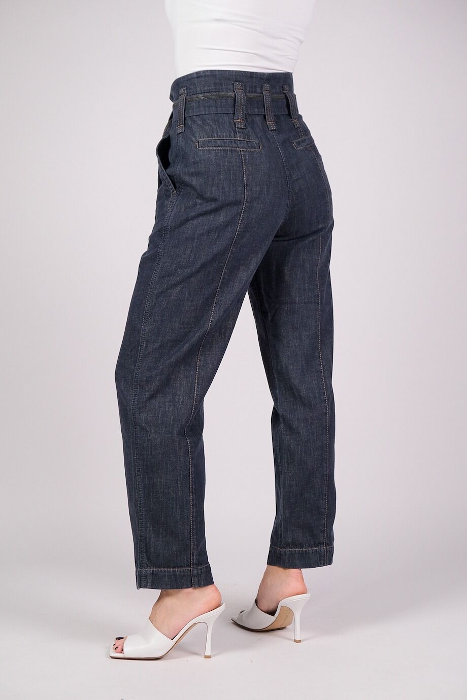 image 4 Джинсовые брюки темно-синего цвета с поясом