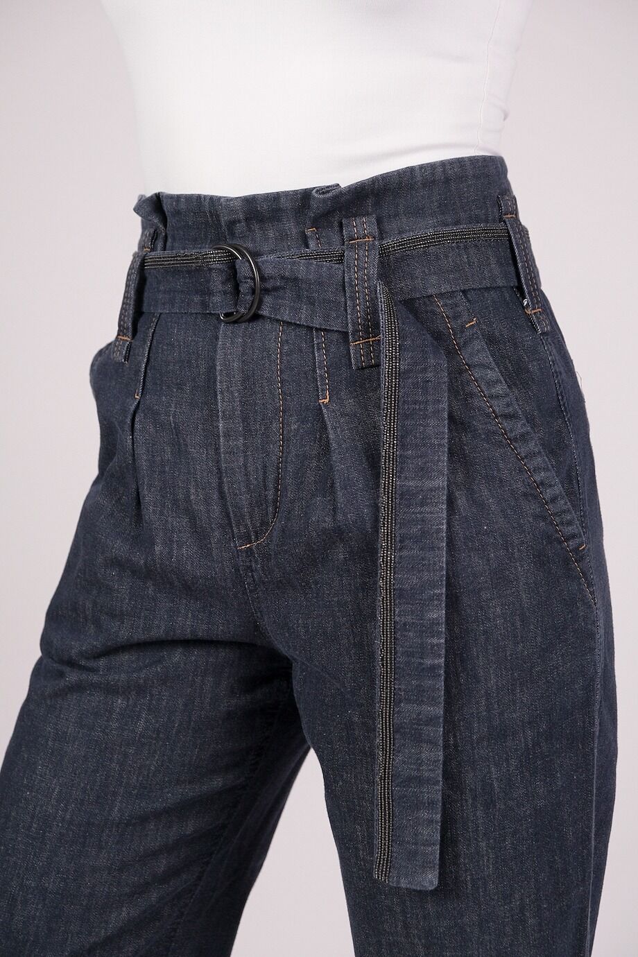 image 5 Джинсовые брюки темно-синего цвета с поясом