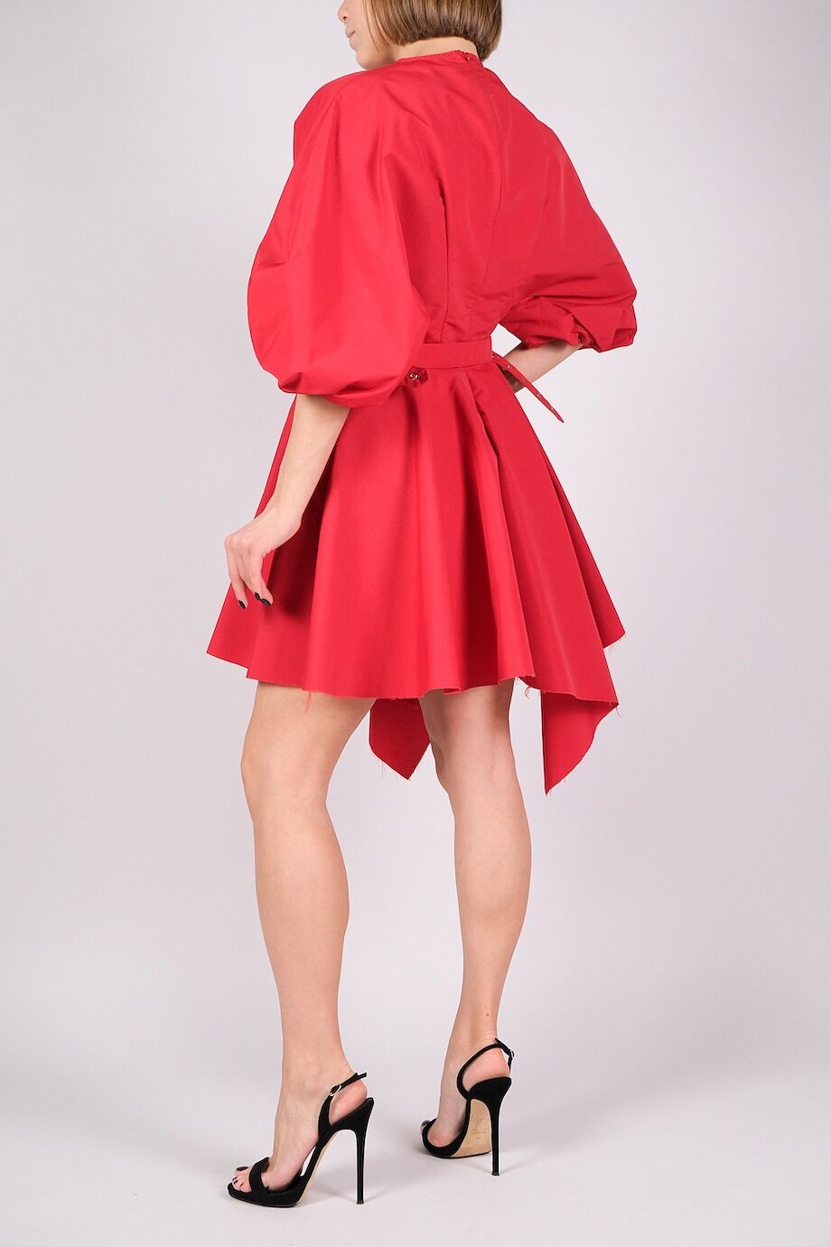 image 3 Платье красного цвета с пышными рукавами