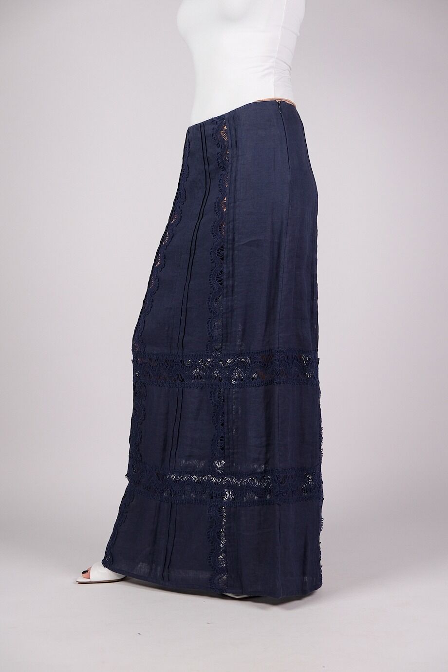 image 3 Льняная юбка в пол синего цвета с кружевными вставками