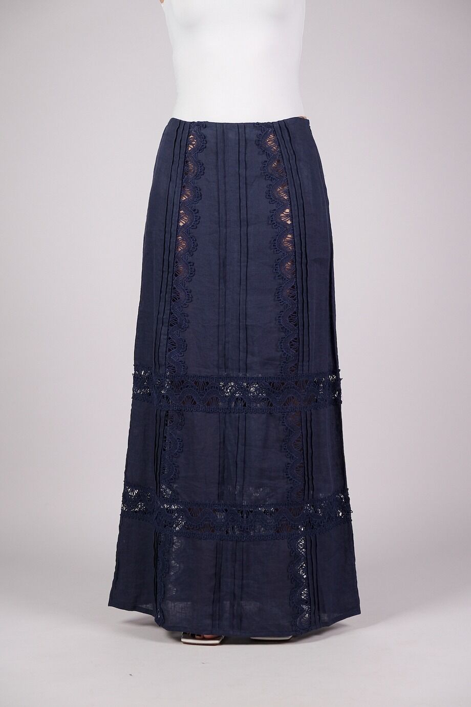 image 2 Льняная юбка в пол синего цвета с кружевными вставками