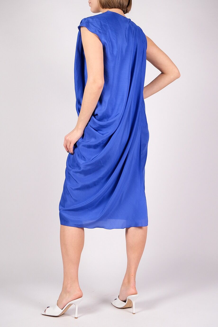 image 3 Шелковое платье синего цвета с драпировкой