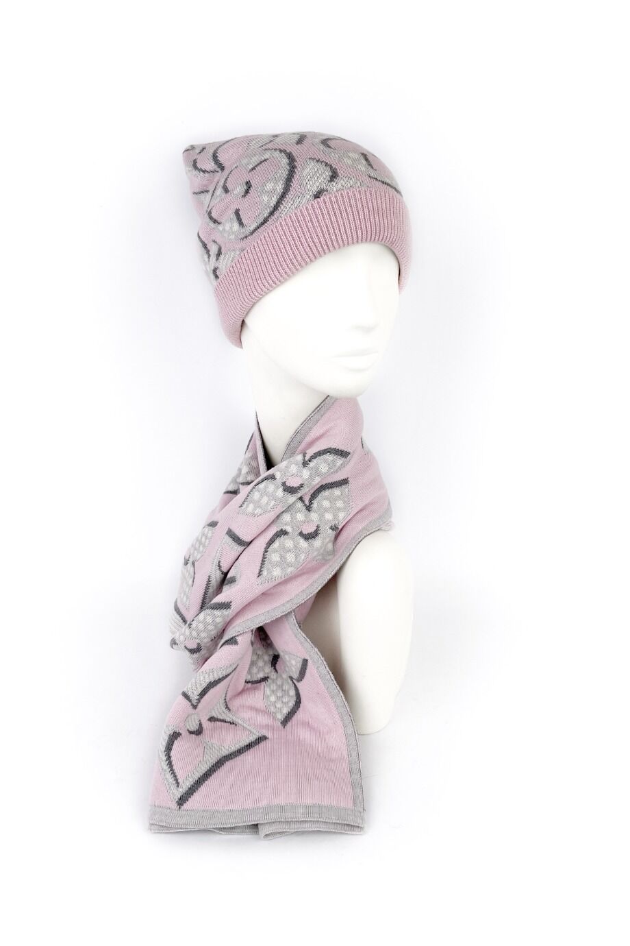 image 1 Шапка с шарфом розового цвета в крупную монограмму