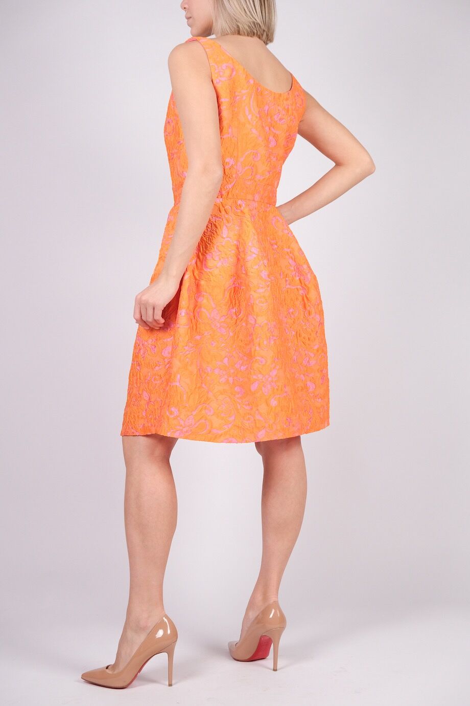 image 3 Платье без рукавов из оранжевого жаккарда