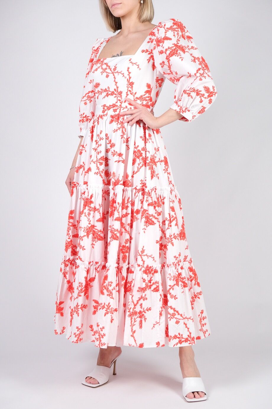 image 2 Хлопковое платье в пол белого цвета с красным принтом
