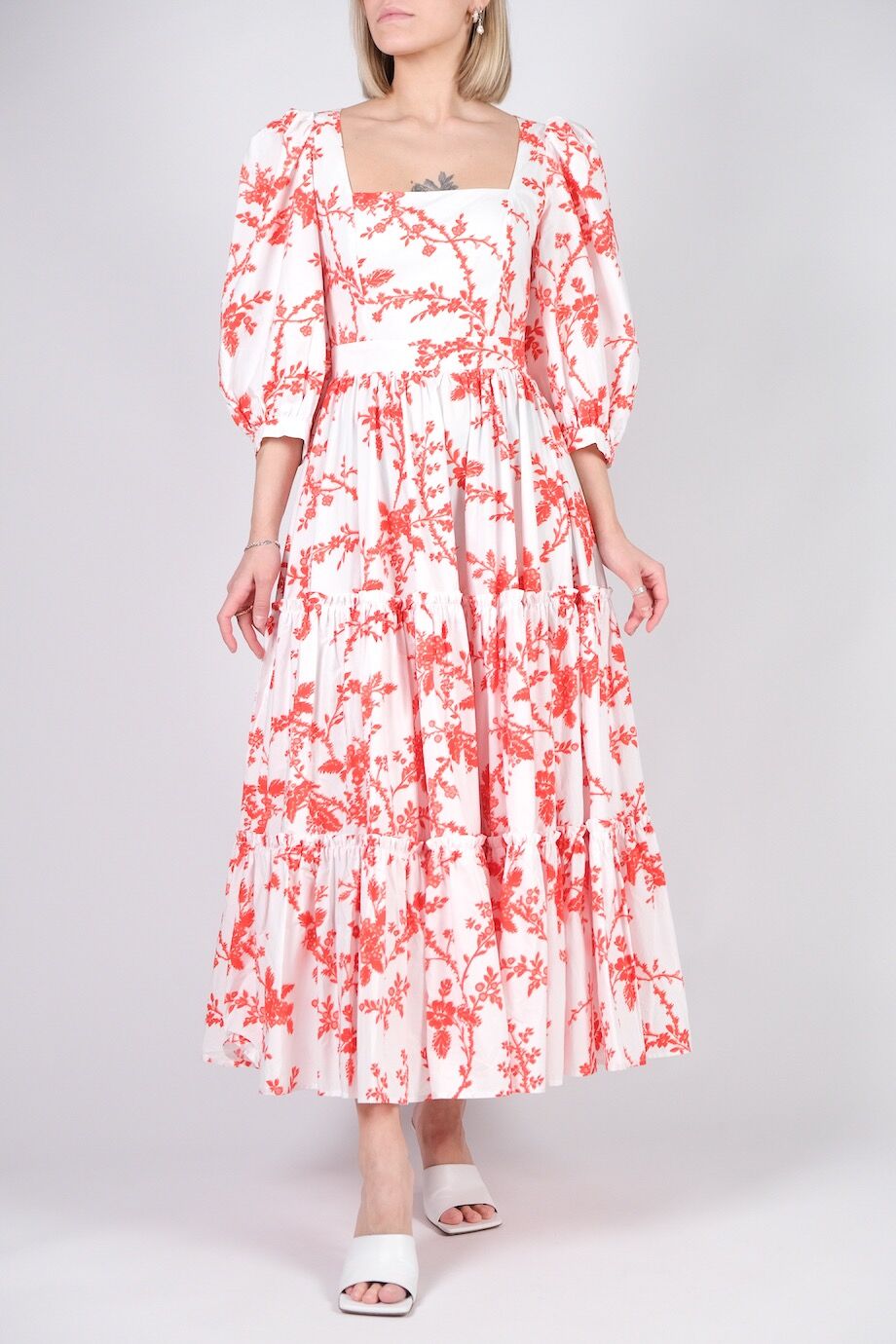 image 1 Хлопковое платье в пол белого цвета с красным принтом