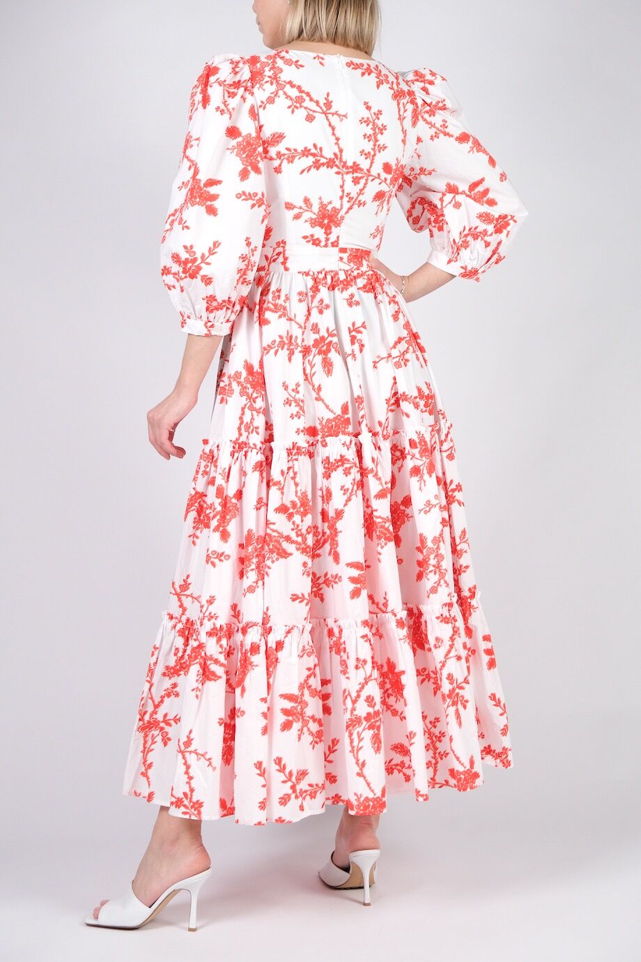 image 3 Хлопковое платье в пол белого цвета с красным принтом