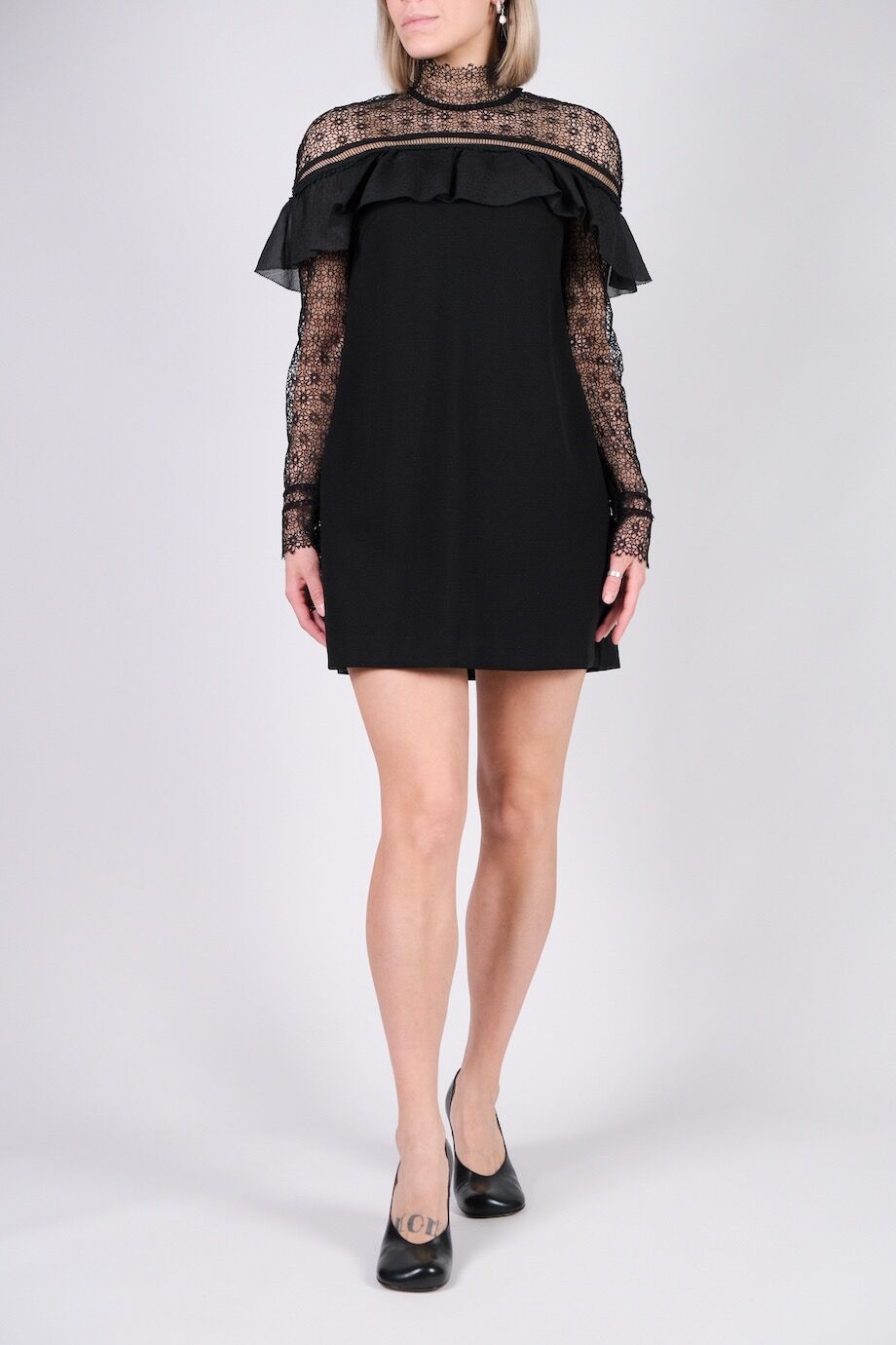 image 1 Платье мини черного цвета с кружевными рукавами