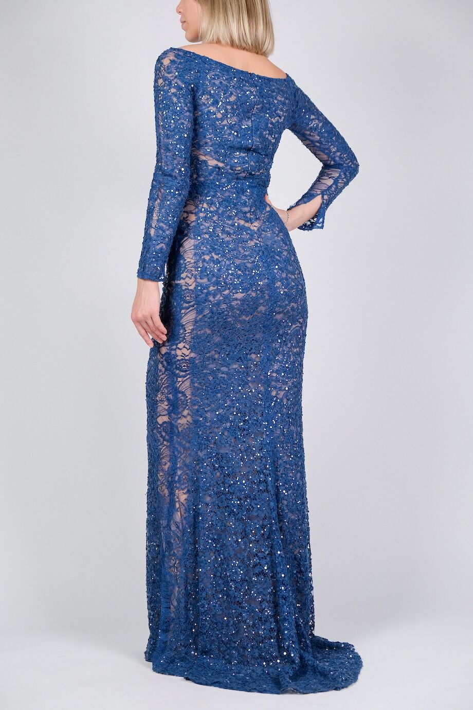 image 3 Кружевное платье в пол синего цвета
