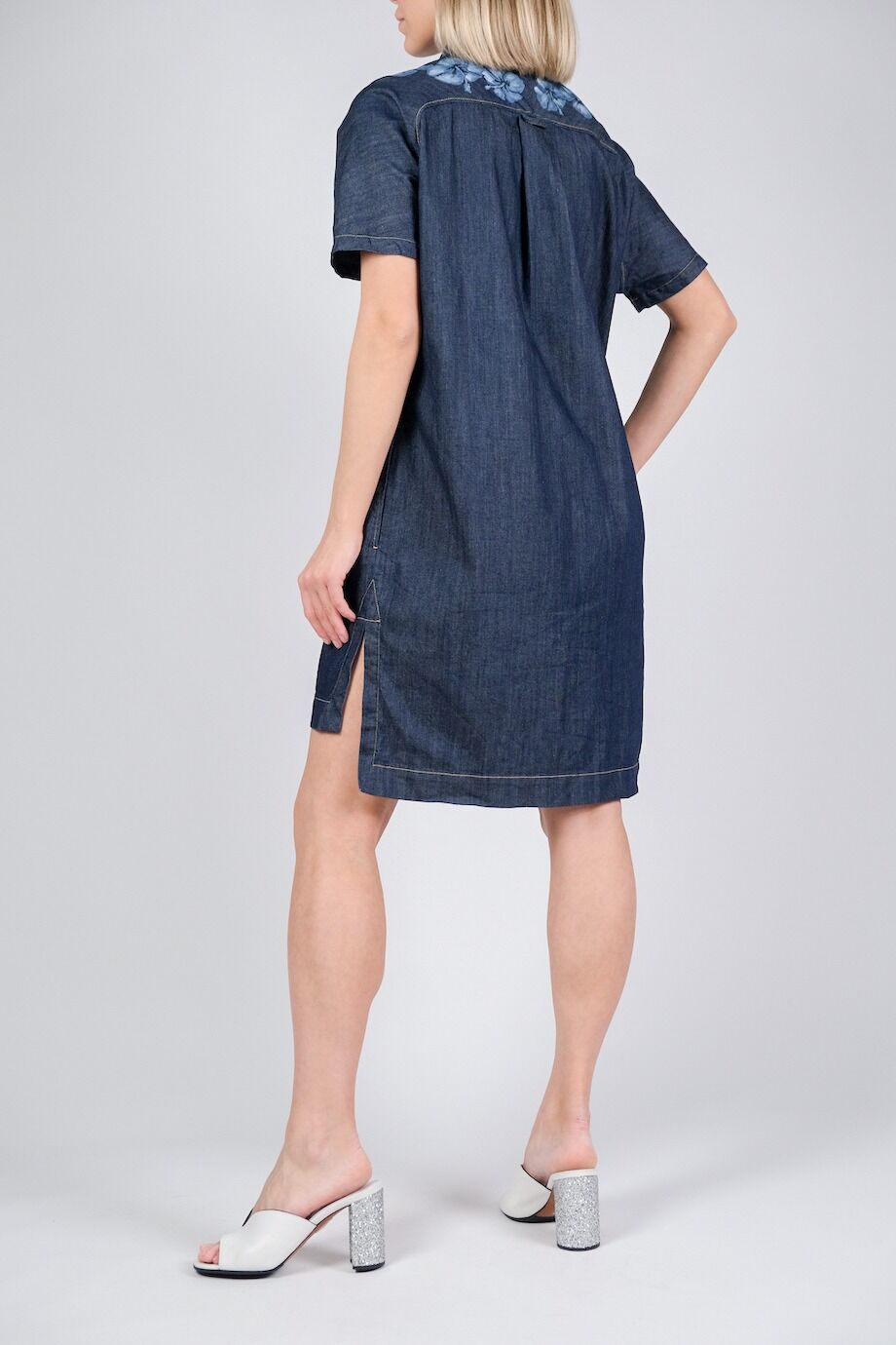 image 3 Джинсовое платье-рубашка с цветочным принтом