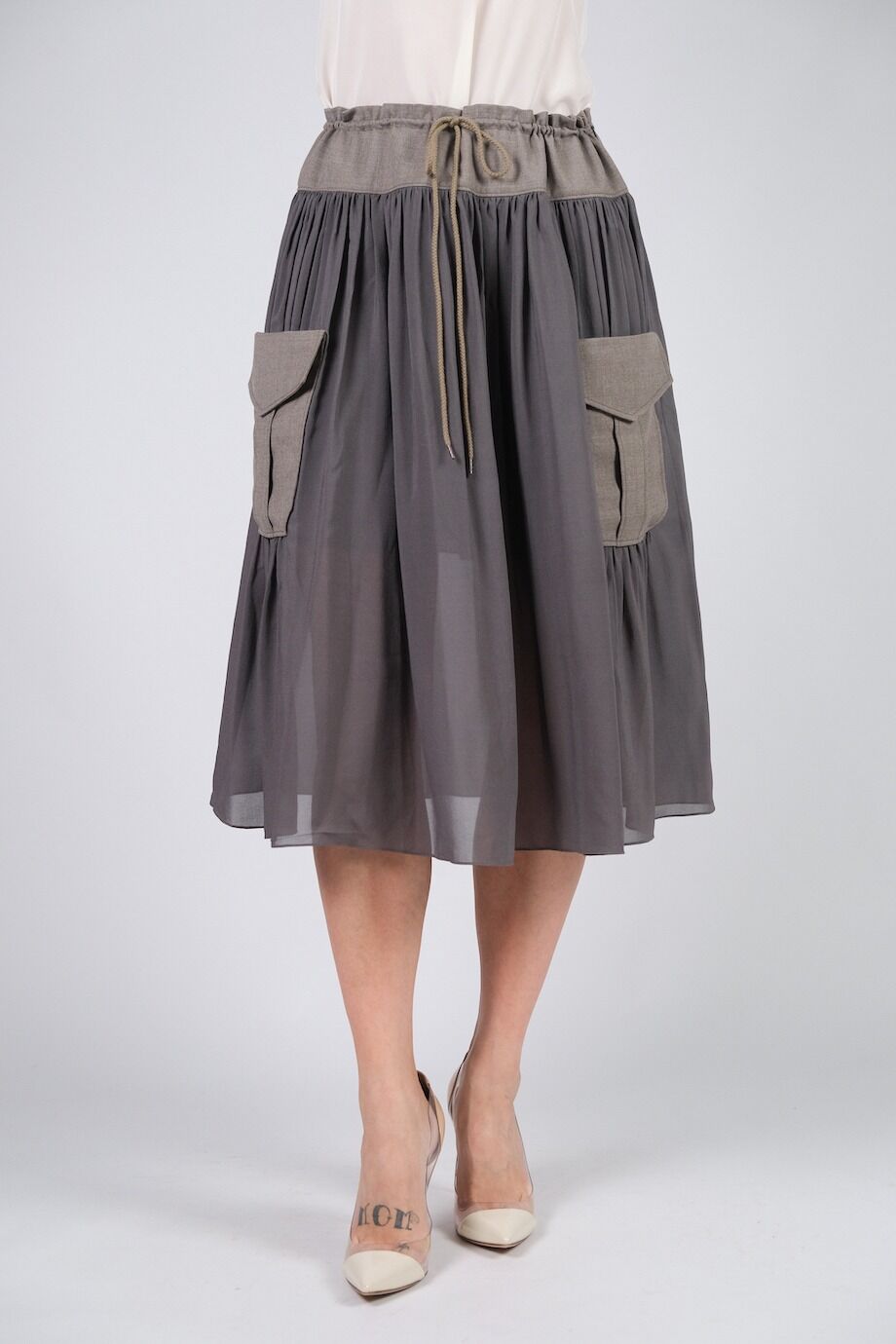 image 2 Шелковая юбка серого цвета на завязках