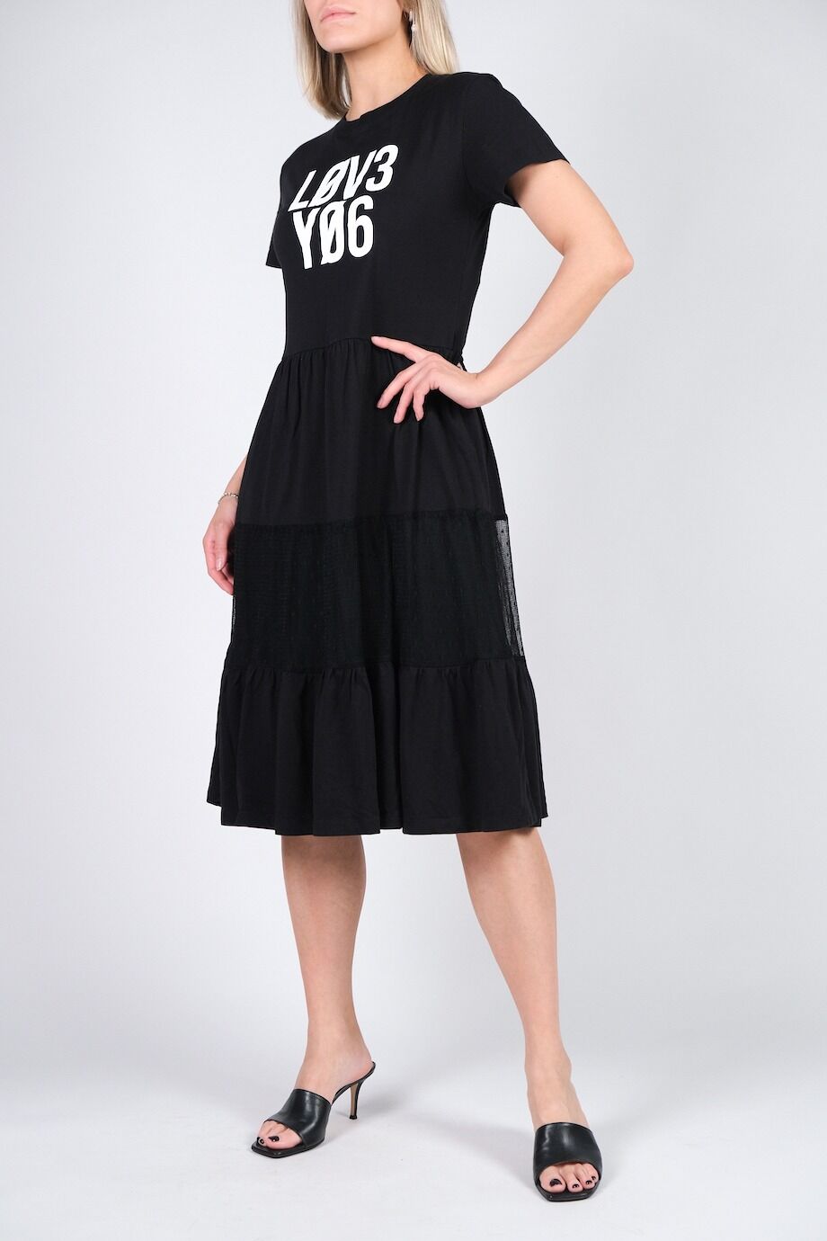 image 2 Хлопковое платье черного цвета с кружевной вставкой