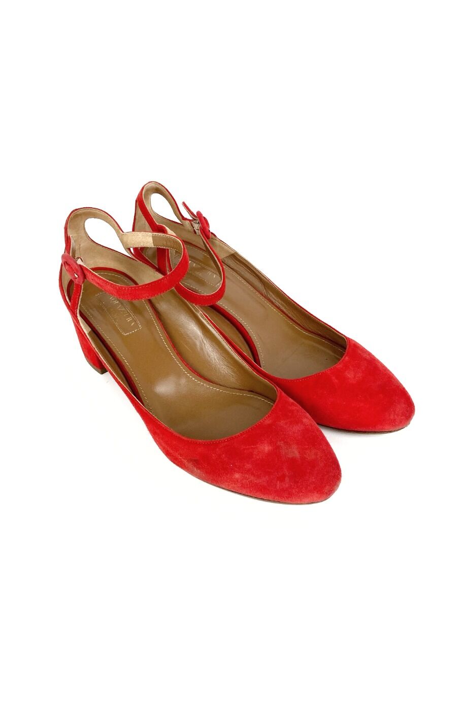 image 1 Замшевые туфли красного цвета на низком каблуке