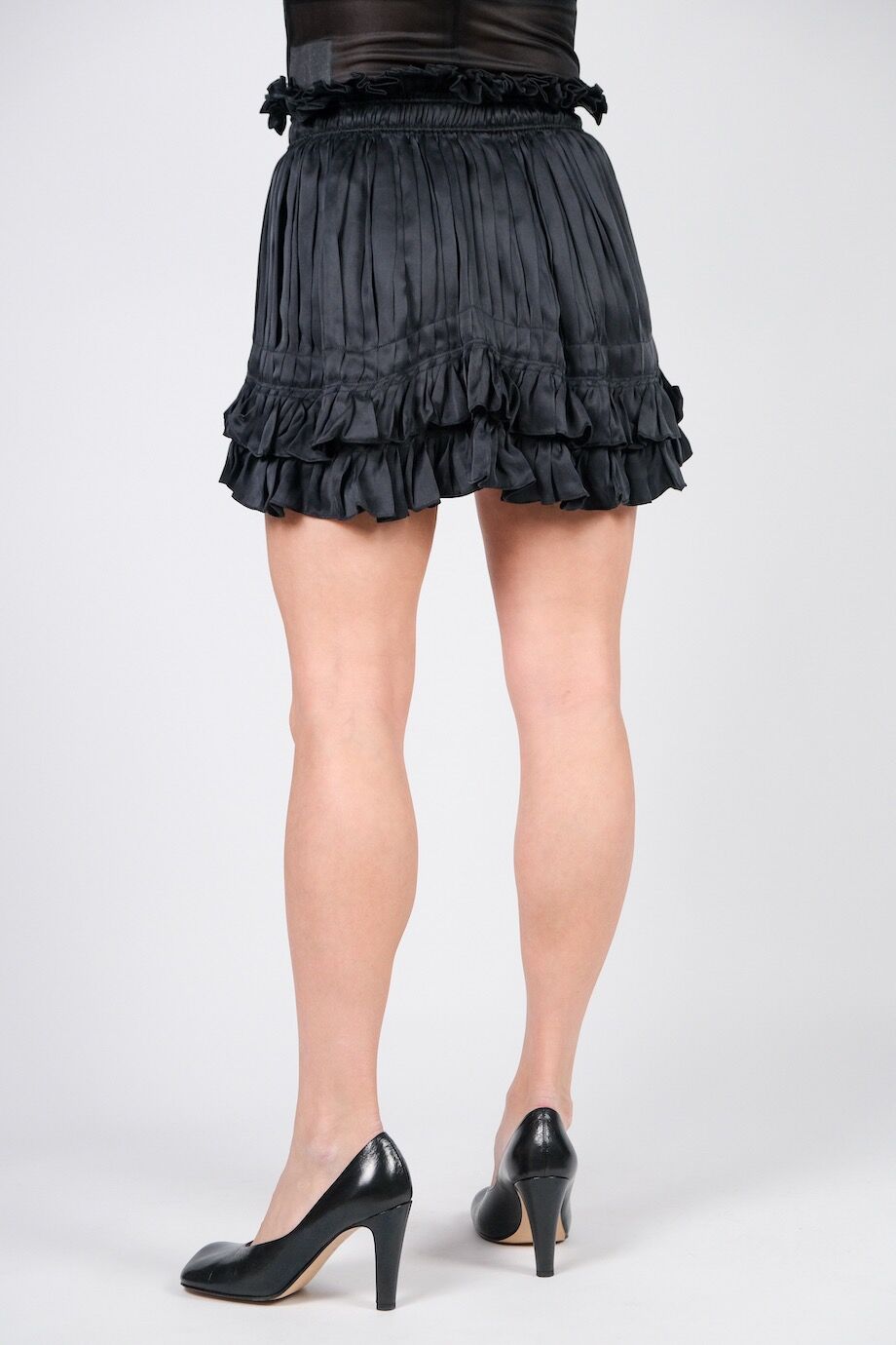 image 4 Шелковая юбка мини черного цвета с рюшами