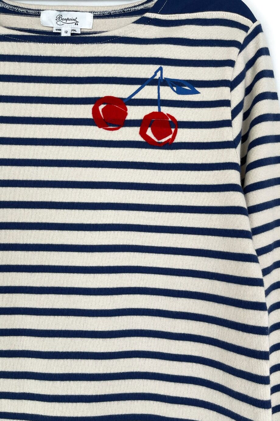 image 2 Детский джемпер в  синюю полоску с вишнями на груди