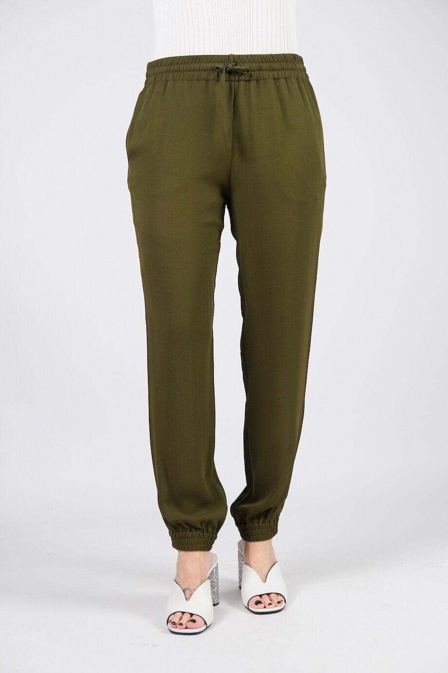 image 2 Шёлковые брюки болотного цвета на резинке