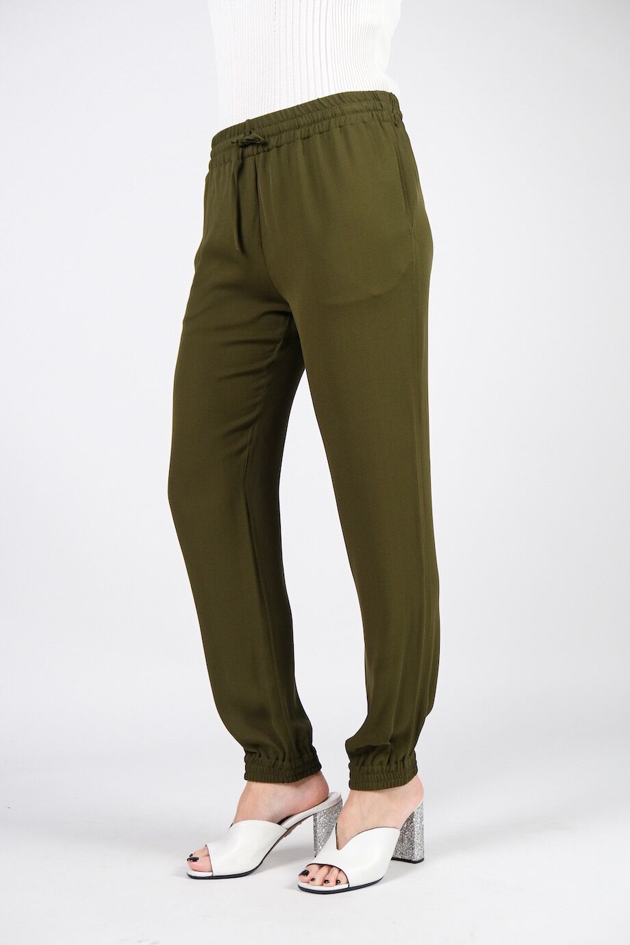 image 3 Шёлковые брюки болотного цвета на резинке
