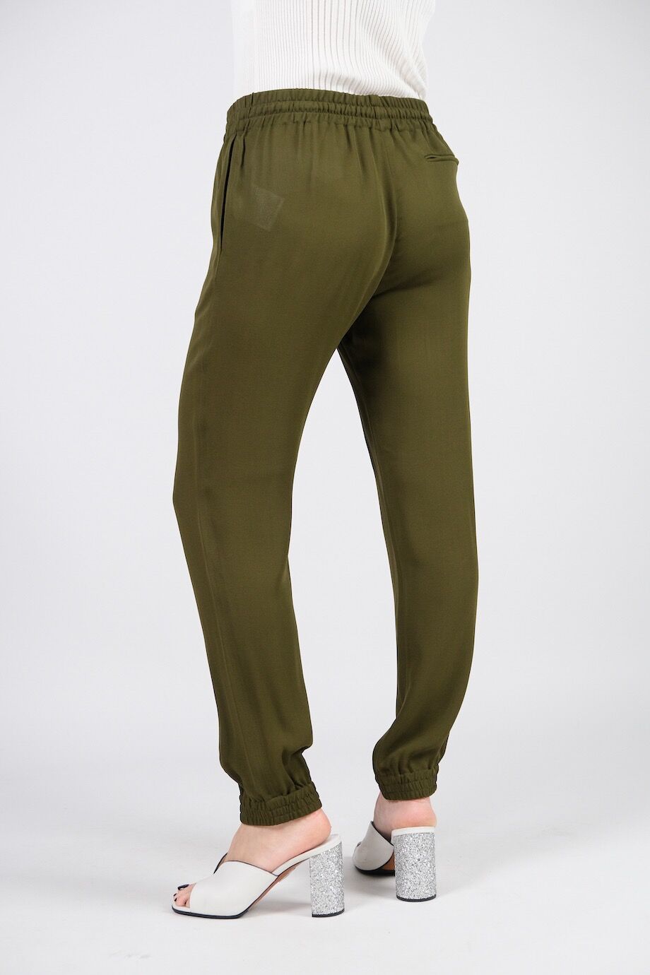 image 4 Шёлковые брюки болотного цвета на резинке