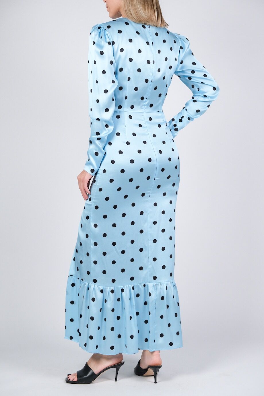 image 3 Шелковое платье голубого цвета в горошек