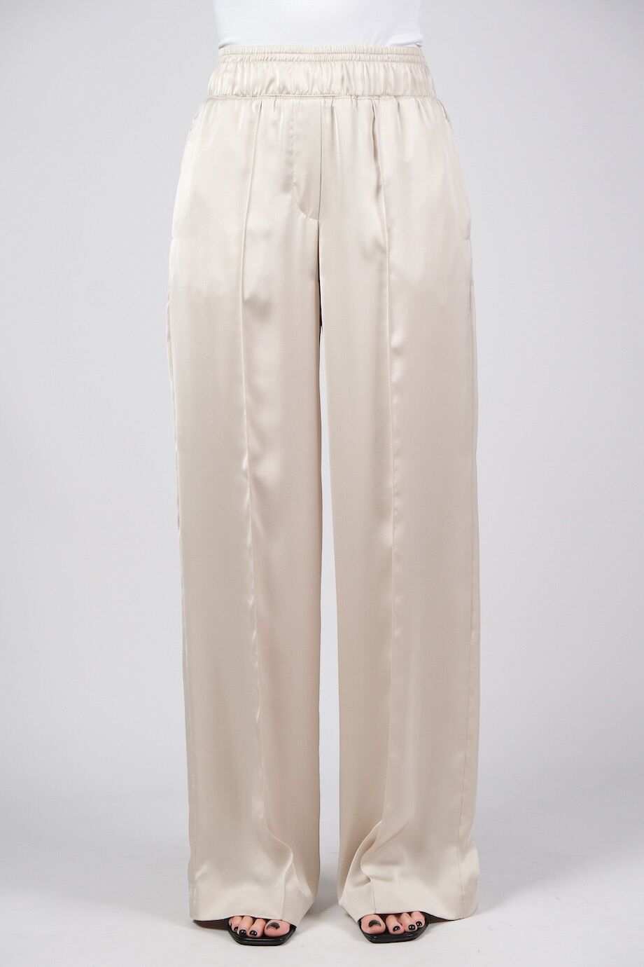 image 4 Атласные брюки жемчужного цвета на резинке