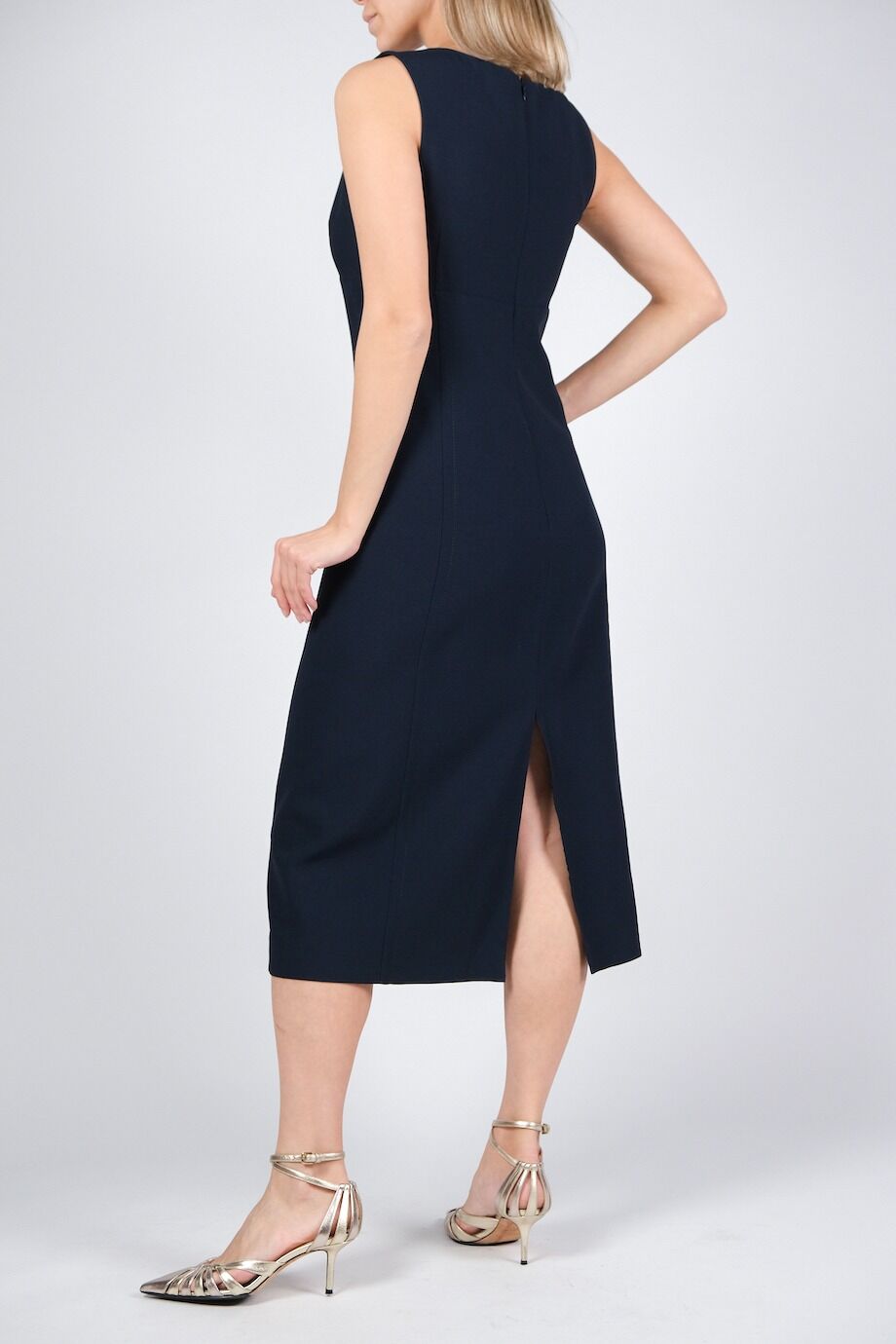 image 3 Платье темно-синего цвета без рукавов со шлицей