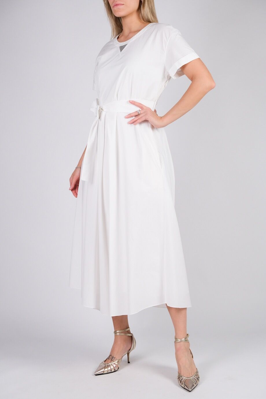 image 2 Хлопковое платье белого цвета с поясом