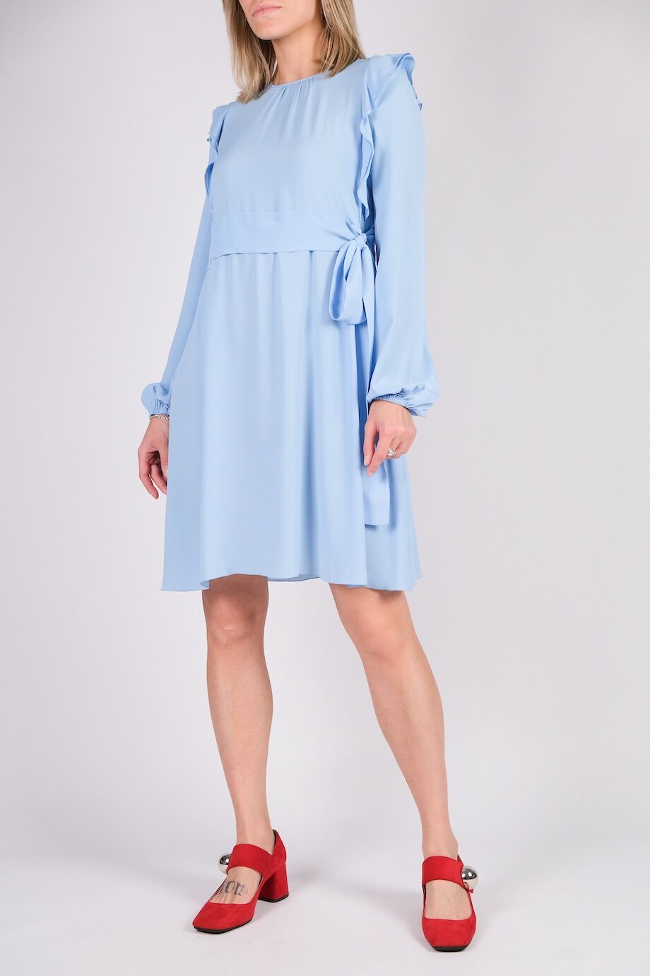 image 2 Платье голубого цвета с длинным рукавом