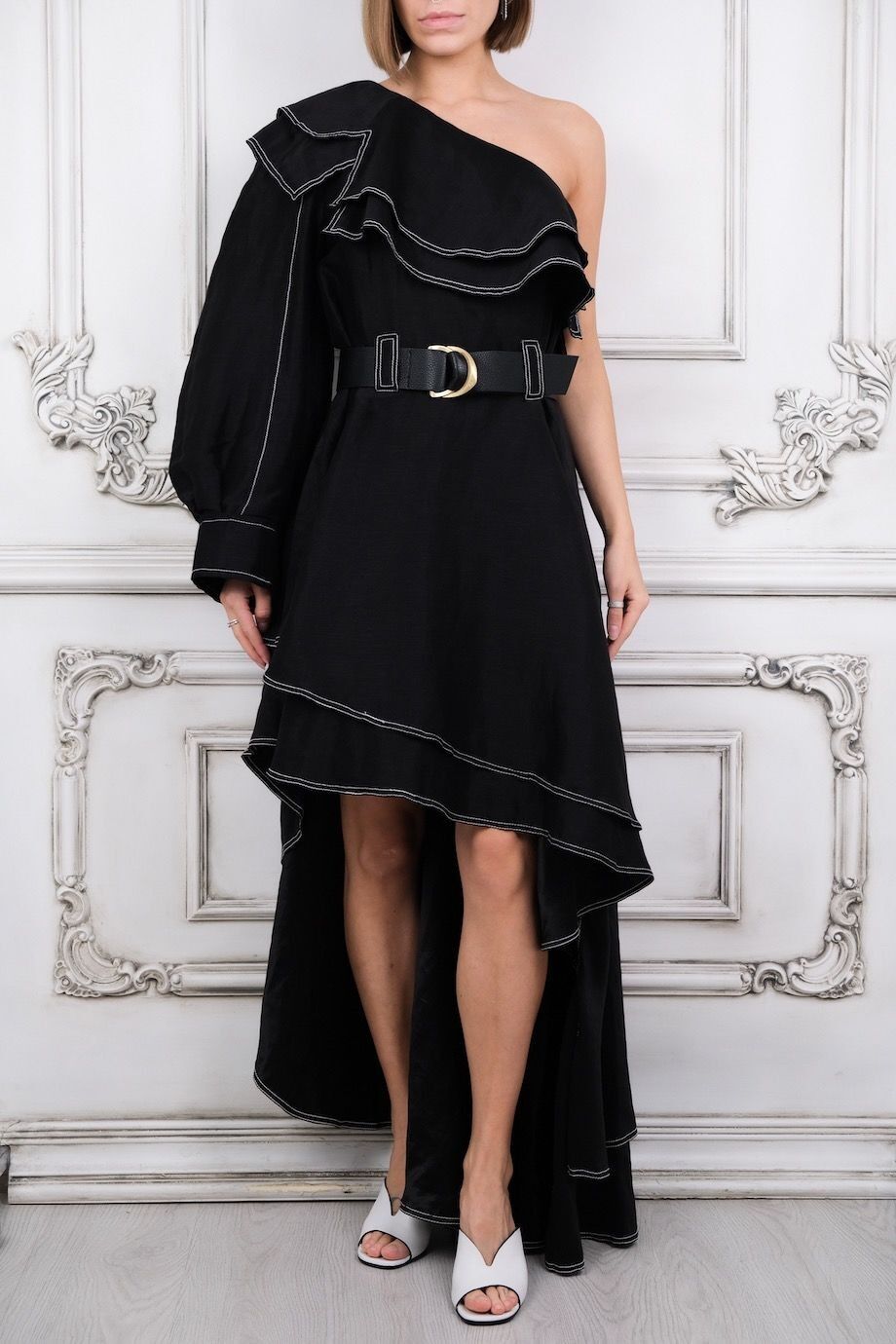 image 4 Платье на одно плечо черного цвета