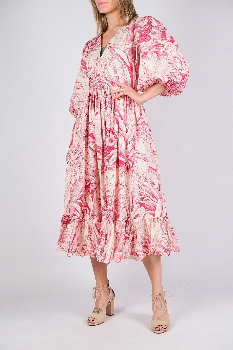 image 2 Хлопковое платье бежевого цвета с розовым орнаментом