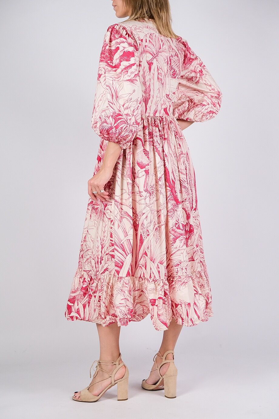 image 3 Хлопковое платье бежевого цвета с розовым орнаментом