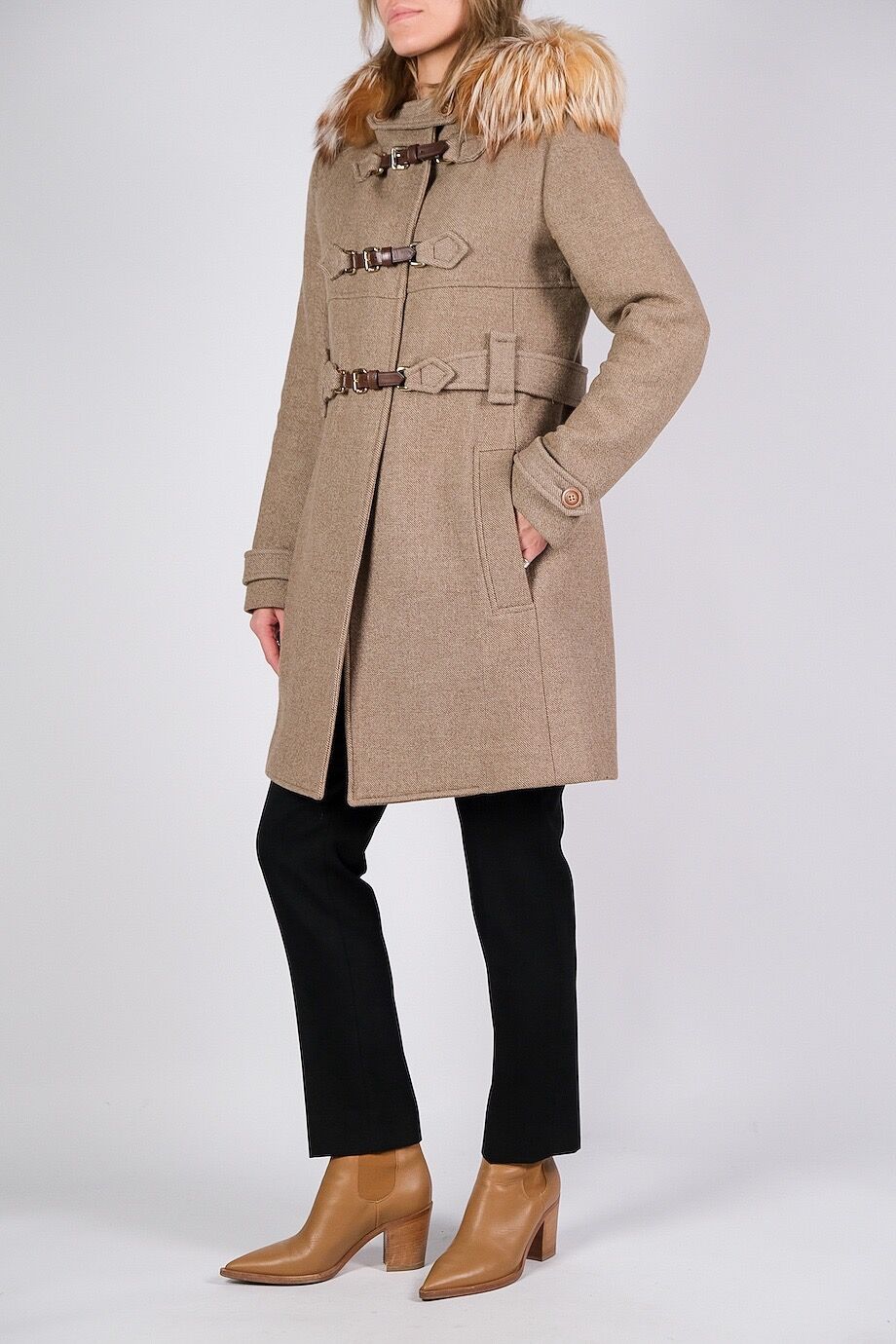 image 2 Пальто с капюшоном и меховой отделкой из лисы