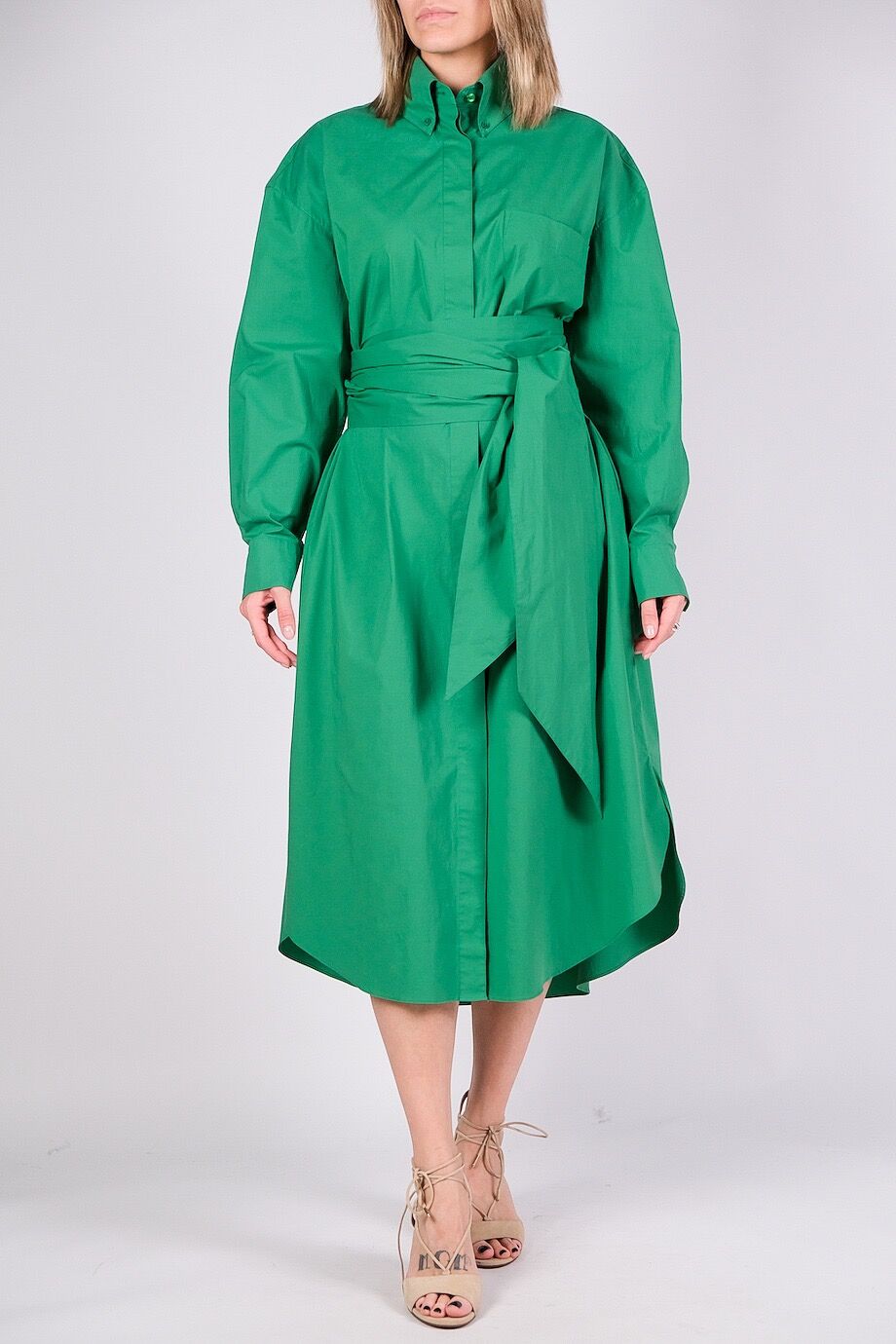 image 1 Платье-рубашка зелёного цвета с поясом