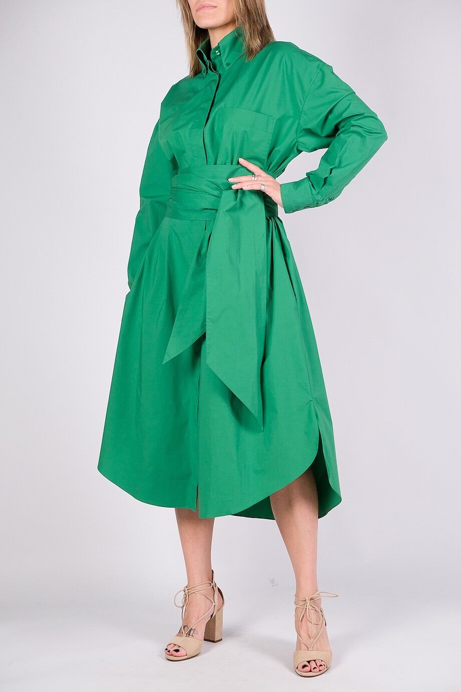 image 2 Платье-рубашка зелёного цвета с поясом