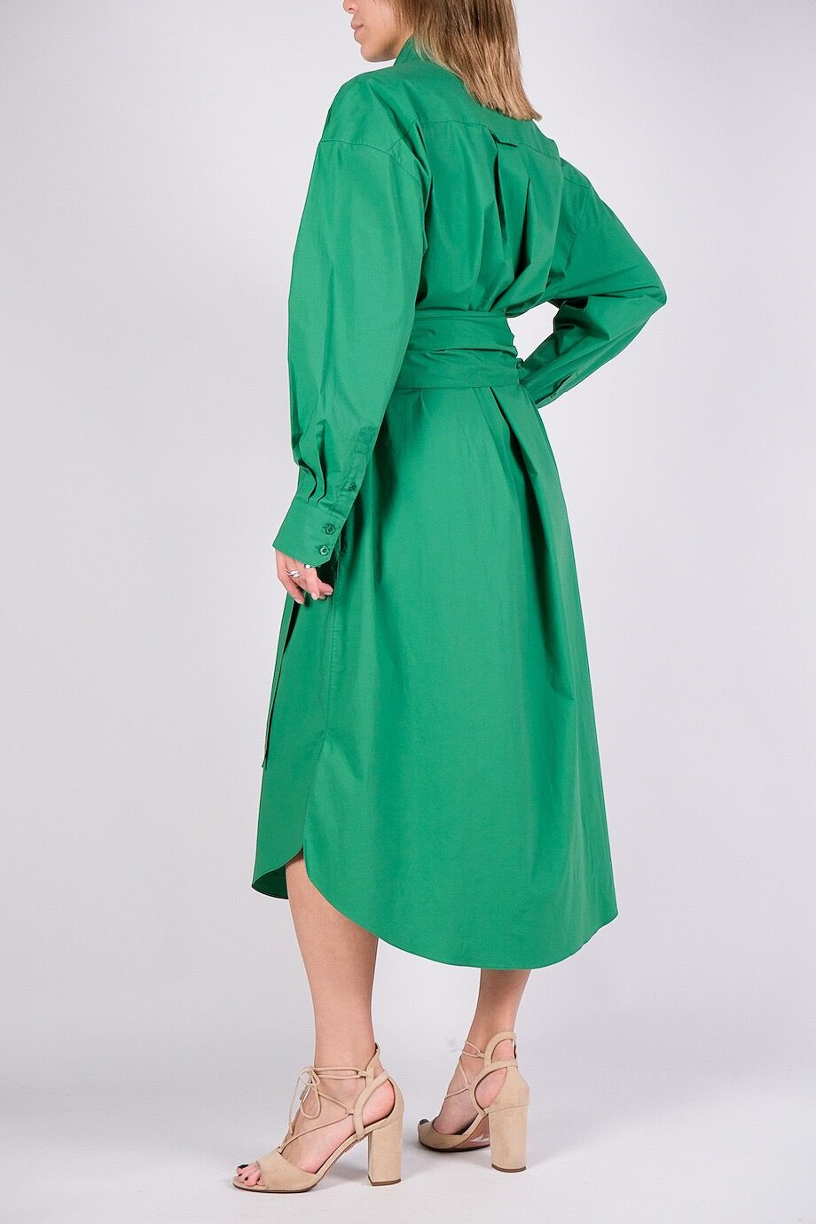 image 3 Платье-рубашка зелёного цвета с поясом