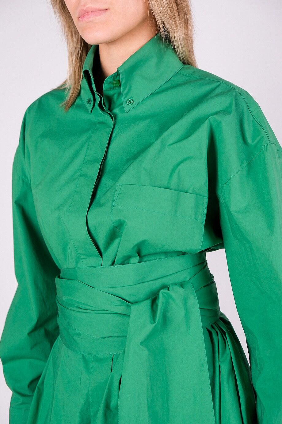 image 4 Платье-рубашка зелёного цвета с поясом