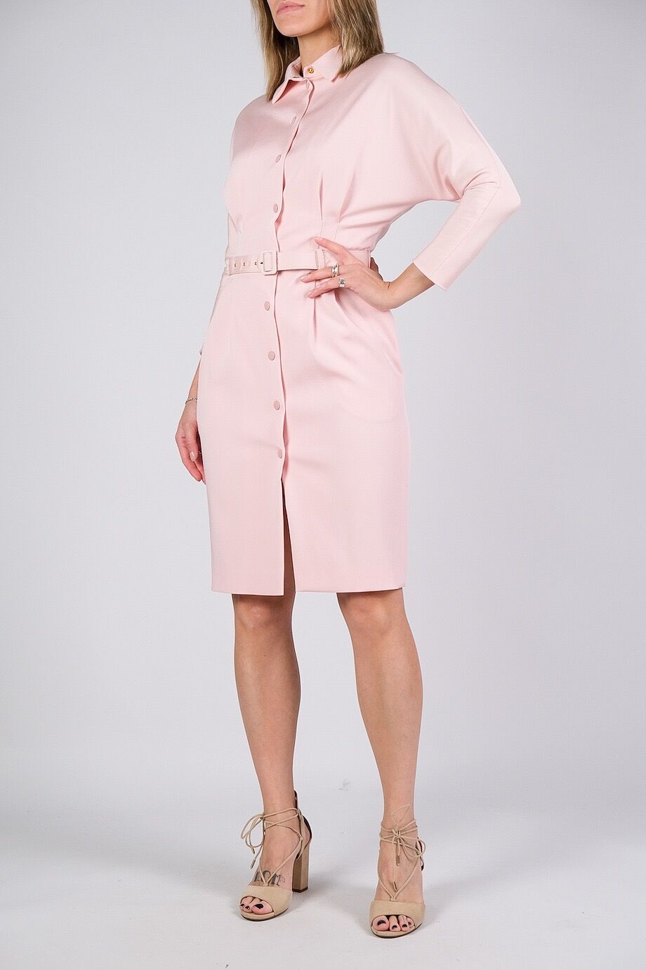 image 2 Платье на кнопках розового цвета с поясом