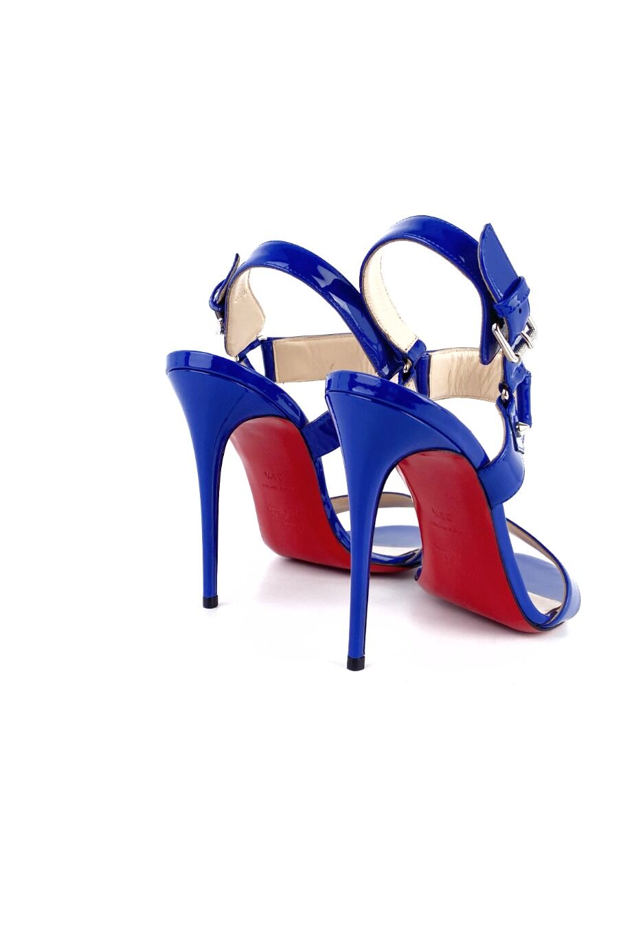 image 4 Лаковые босоножки на каблуке синего цвета