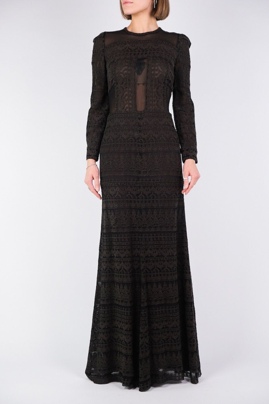 image 1 Платье в пол коричневого цвета с длинным рукавом